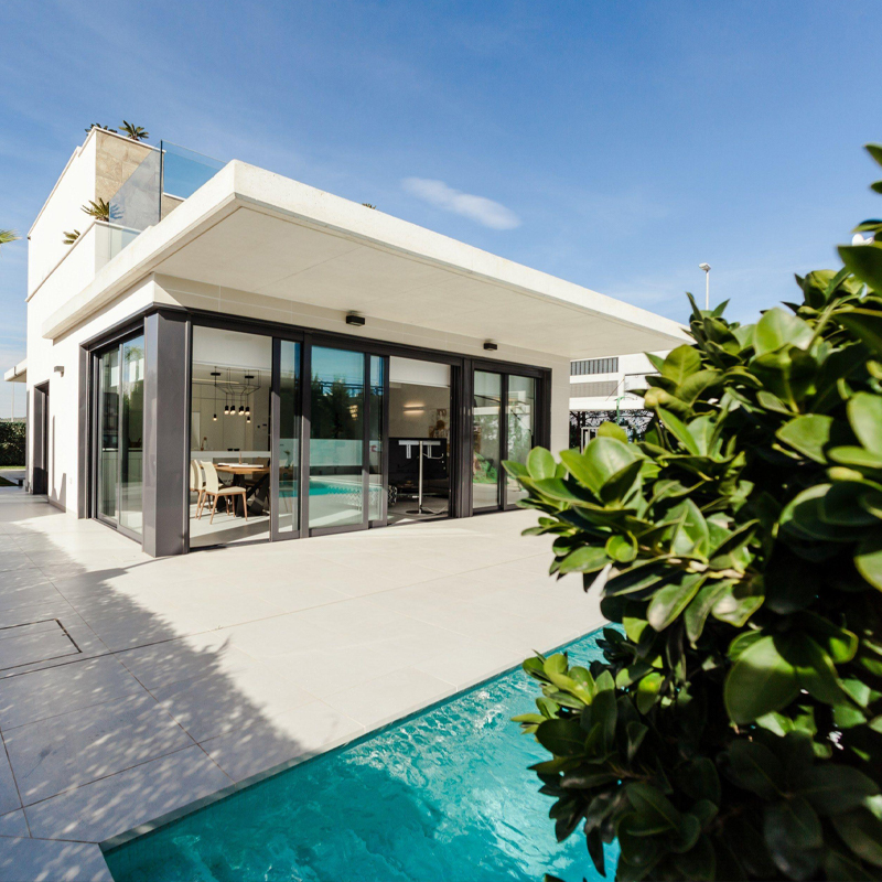 Residential construction with modern features, sleek architecture and outdoor living spaces.